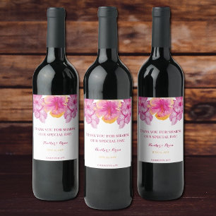 Brushed Hibiscus Floral Wedding Wine Label