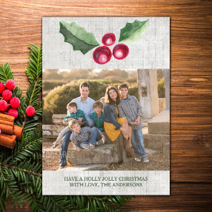 Brushed Holly and Berries Holiday Photo Card