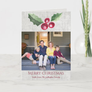 Brushed Holly and Berry Holiday Photo Card