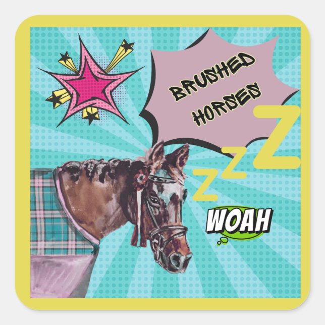 brushed horses comic square sticker (Front)