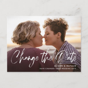Brushed Lettering Change the Date Postponement Announcement Postcard