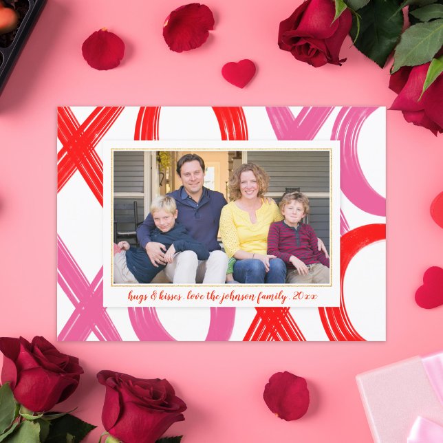 Brushed Lettering XOXO Hugs and Kisses Valentine Holiday Card (Creator Uploaded)