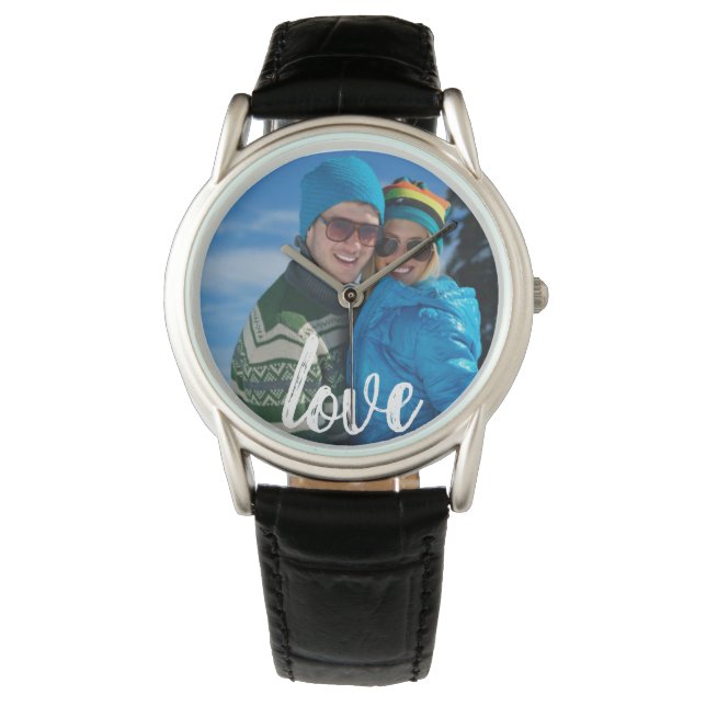 Brushed Love Typography Personalised Photo Watch (Front)