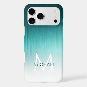 Brushed Metal Aqua Teal Blue Ombre Monogram