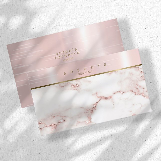Brushed Metal Band Marble Glitter Rose Gold ID802 Business Card (Creator Uploaded)
