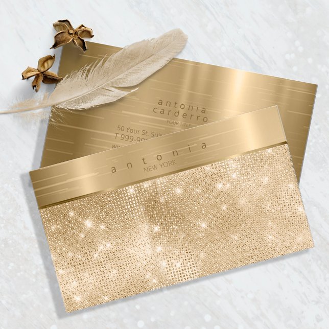 Brushed Metal Band on Glitter Gold ID802 Business Card (Creator Uploaded)