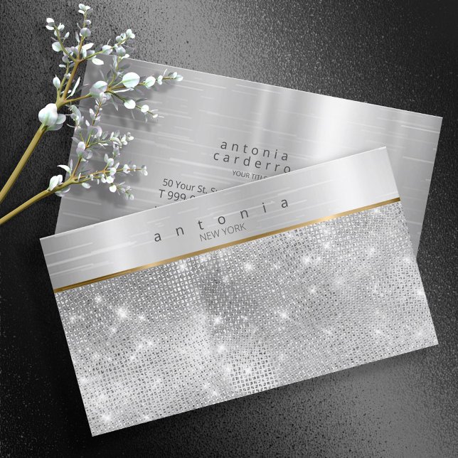 Brushed Metal Band on Glitter Silver ID802 Business Card (Creator Uploaded)