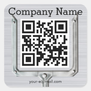 Brushed Metal company name QR code Square Sticker