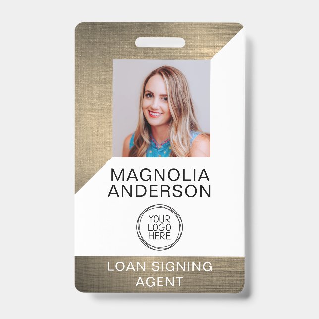 Brushed Metal Employee Photo Logo Barcode  ID Badge (Front)