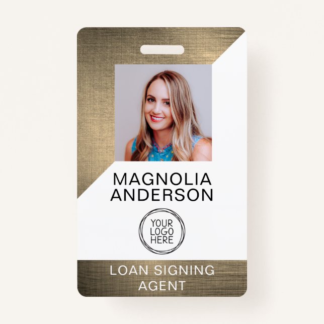 Brushed Metal Employee Photo Logo Barcode  ID Badge (Front)