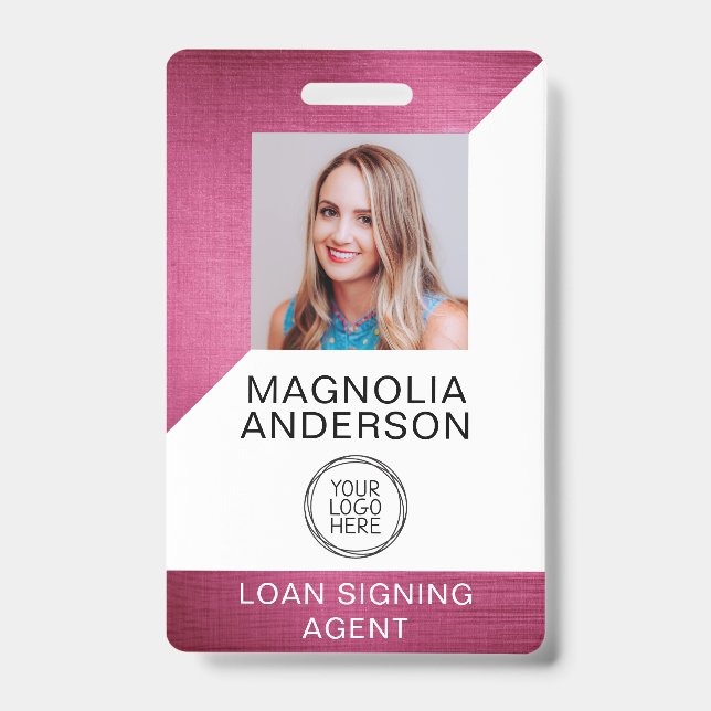 Brushed Metal Employee Photo Logo Barcode Name Bad ID Badge (Front)