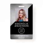 Brushed Metal Employee Photo Logo Barcode Name Bad