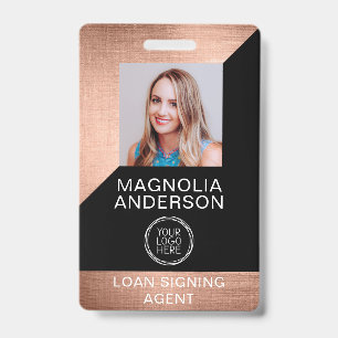 Brushed Metal Employee Photo Logo Barcode Name Bad ID Badge