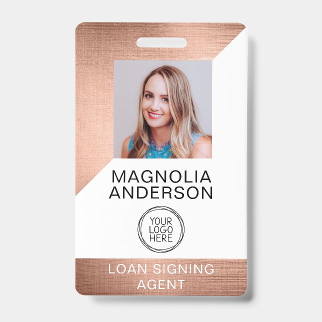 Brushed Metal Employee Photo Logo Barcode Name ID Badge (Front)