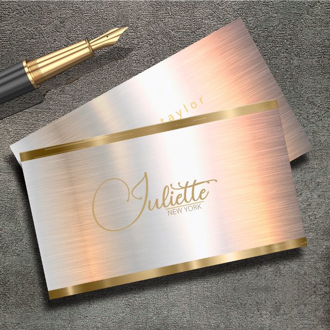 Brushed Metal Gold Banding Calligraphy ID801 Business Card (Creator Uploaded)