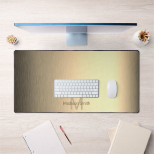 Brushed metal gold elegant modern design Monogram Desk Mat