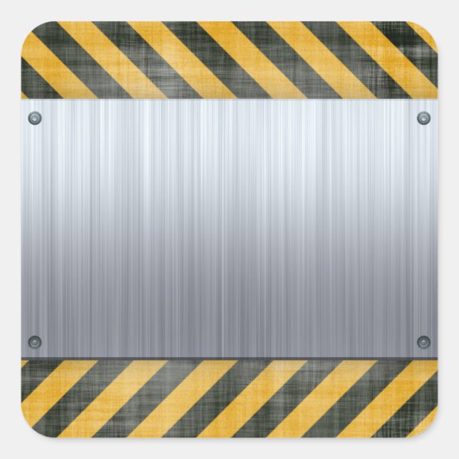 Brushed Metal Hazard Construction Layout Square Sticker (Front)