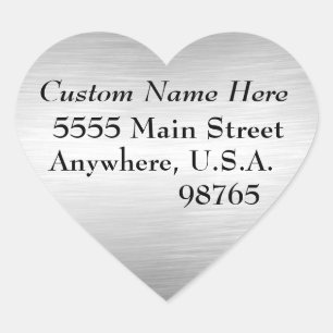 Brushed Metal Look Address Labels Heart Stickers