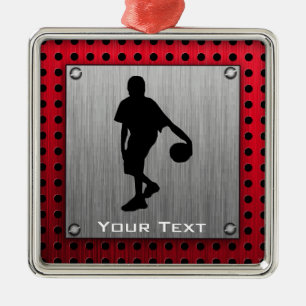 Brushed metal look, Basketball; red Metal Tree Decoration