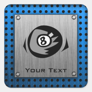 Brushed Metal look; Blue 8 ball Square Sticker