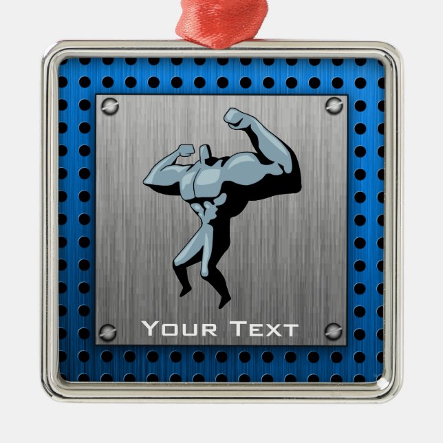 Brushed metal look Bodybuilder Tree Decoration (Front)