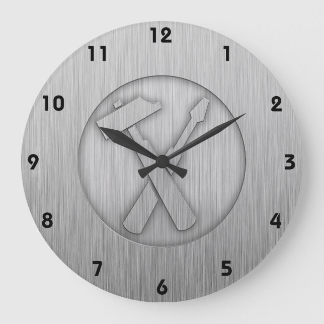 Brushed Metal-look Carpenter Tools Large Clock (Front)