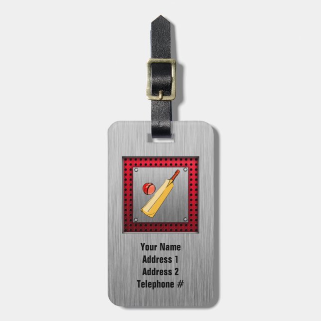 Brushed metal look Cricket Luggage Tag (Front Vertical)