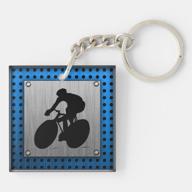 Brushed metal look Cycling Key Ring (Back)