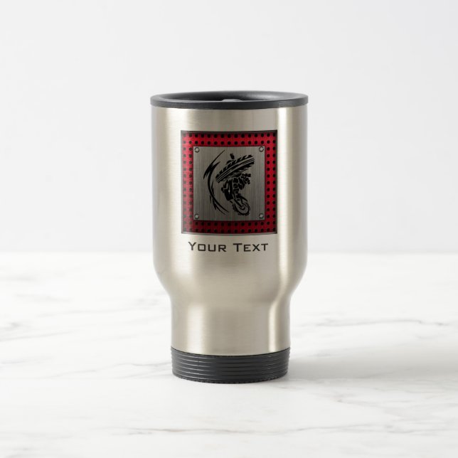 Brushed metal look Dirt Bike Travel Mug (Center)
