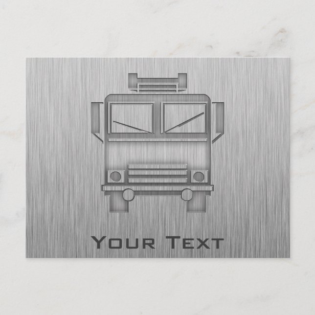 Brushed Metal-look Fire Truck Postcard (Front)
