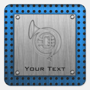 Brushed metal-look French Horn Square Sticker