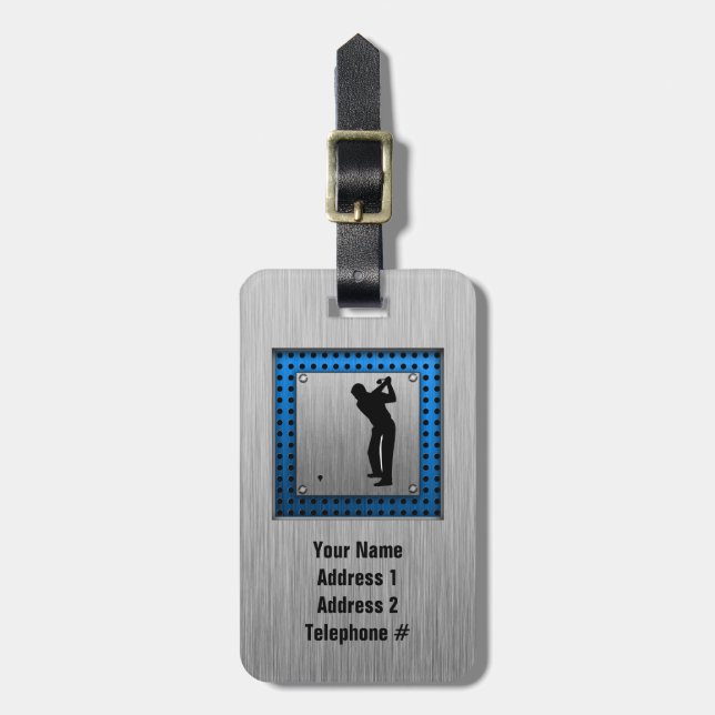 Brushed metal look Golf Luggage Tag (Front Vertical)