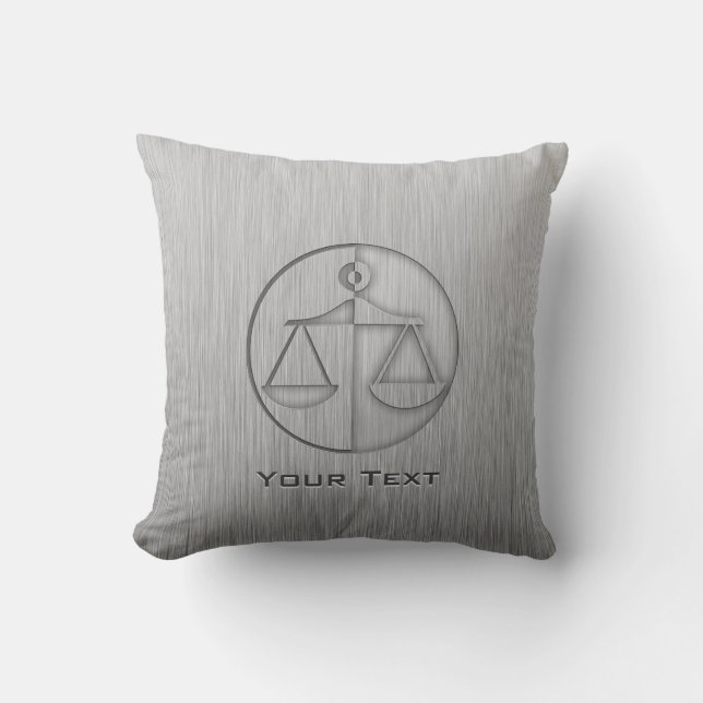 Brushed Metal-look Justice Scales Cushion (Front)
