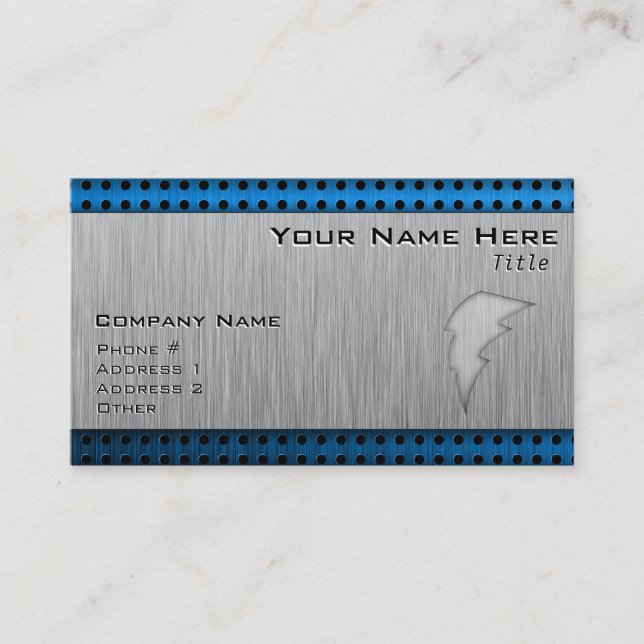 Brushed Metal-look Lightning Bolt Business Card (Front)