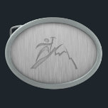 Brushed Metal-look Mountain Climbing Oval Belt Buckle<br><div class="desc">You will love this brushed aluminium metal look mountaineering mountain climbing climber hiking hiker alpinist design. Great for gifts! Available on tee shirts, smart phone cases, mousepads, keychains, posters, cards, electronic covers, computer laptop / notebook sleeves, caps, mugs, and more! Visit our site for a custom gift case for Samsung...</div>