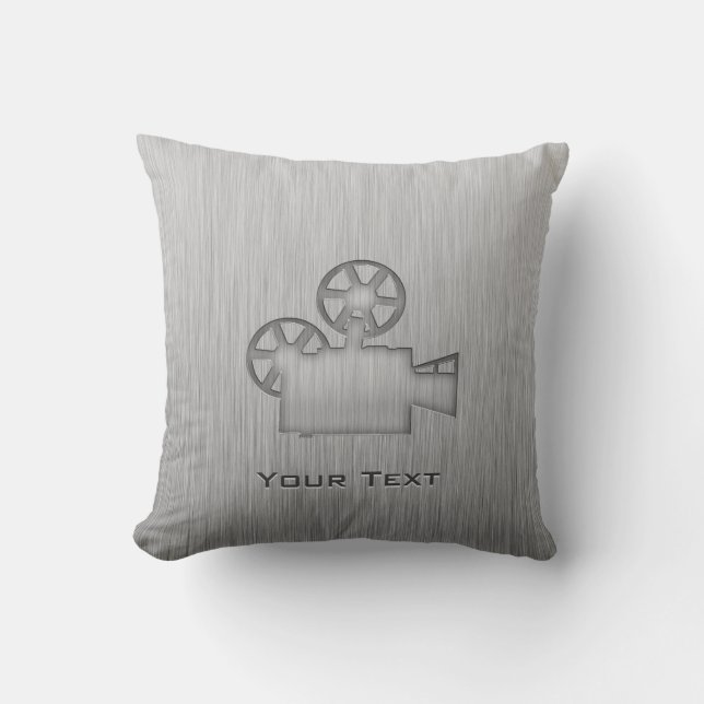Brushed Metal-look Movie Camera Cushion (Front)