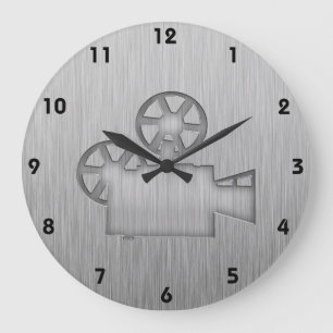 Brushed Metal-look Movie Camera Large Clock