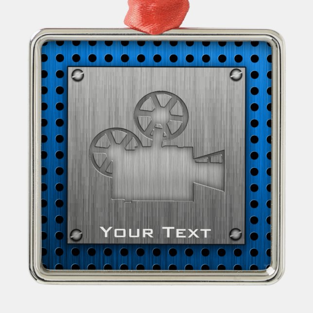 Brushed Metal-look Movie Camera Metal Tree Decoration (Front)