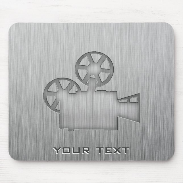 Brushed Metal-look Movie Camera Mouse Mat (Front)