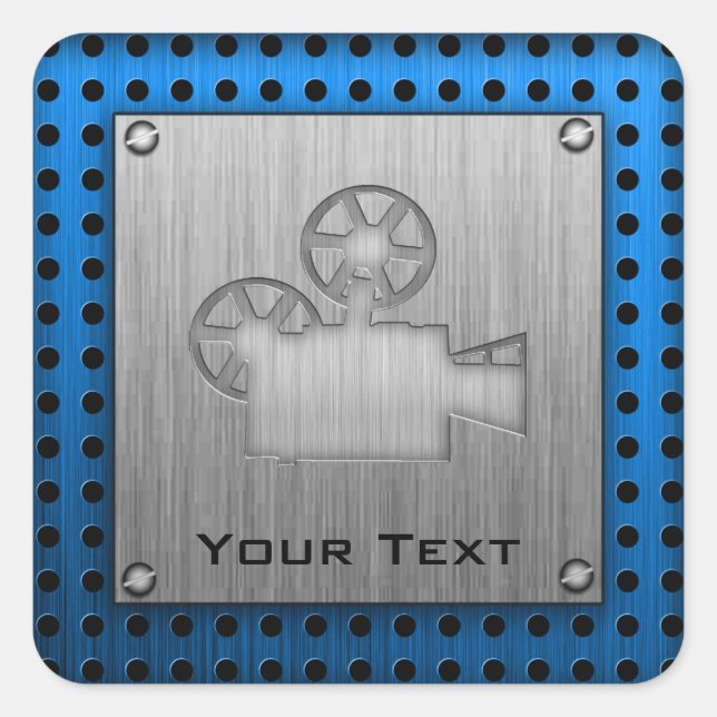 Brushed Metal-look Movie Camera Square Sticker (Front)