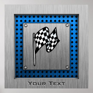 Brushed metal look Racing Flag Poster