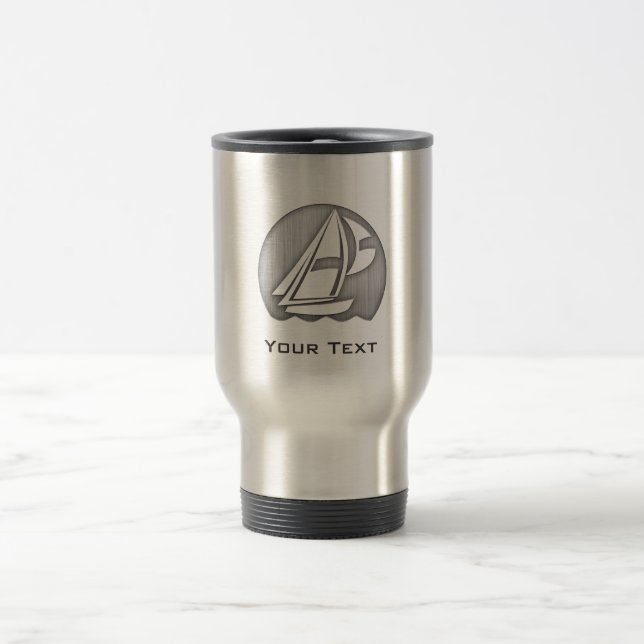 Brushed Metal-look Sailing Travel Mug (Center)