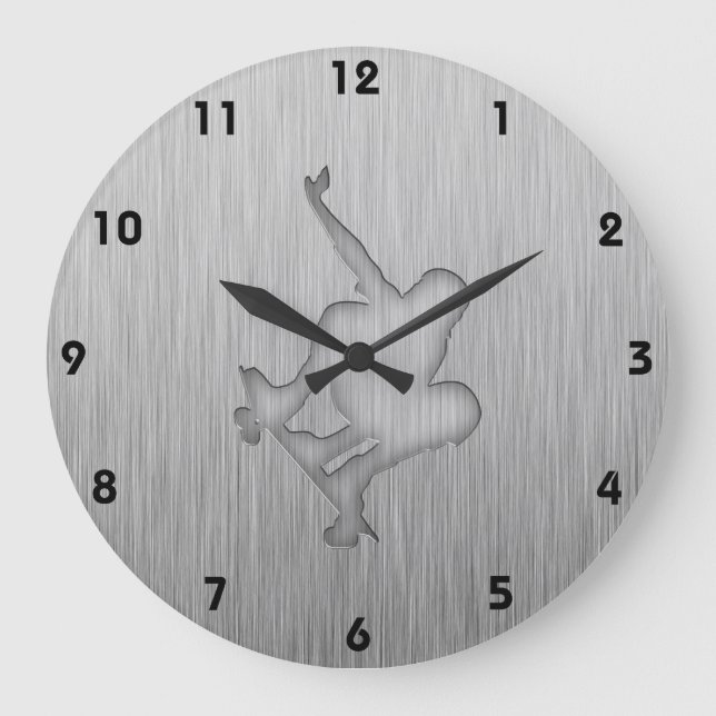 Brushed Metal-look Skateboarding Large Clock (Front)