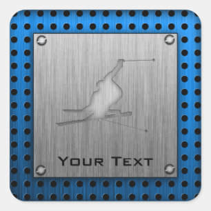 Brushed Metal-look Snow Skiing Square Sticker