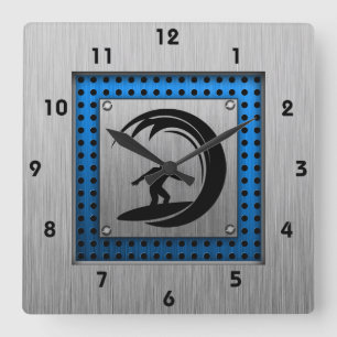 Brushed Metal look Surfing Square Wall Clock