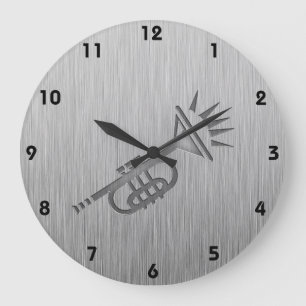 Brushed metal-look Trumpet Large Clock