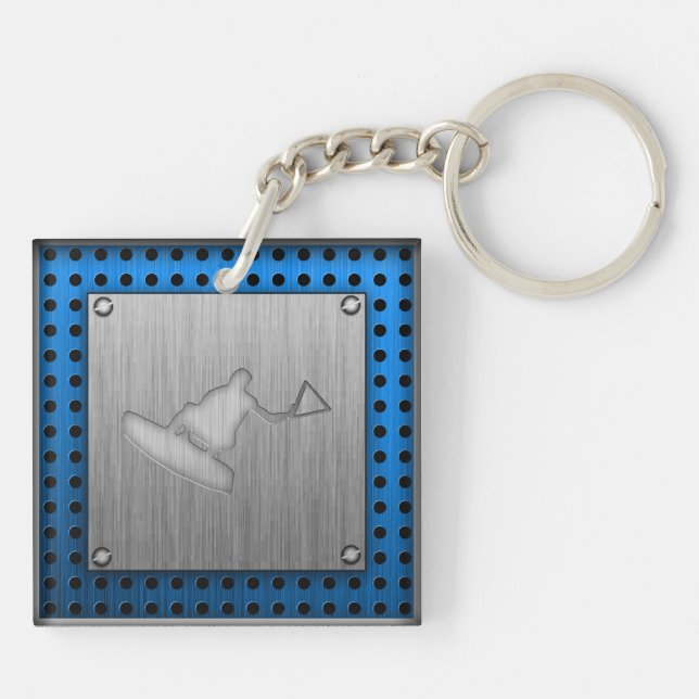Brushed Metal-look Wakeboarder Key Ring (Back)