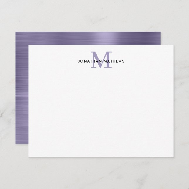 Brushed Metal Midnight Purple Classic Monogram Card (Front/Back)