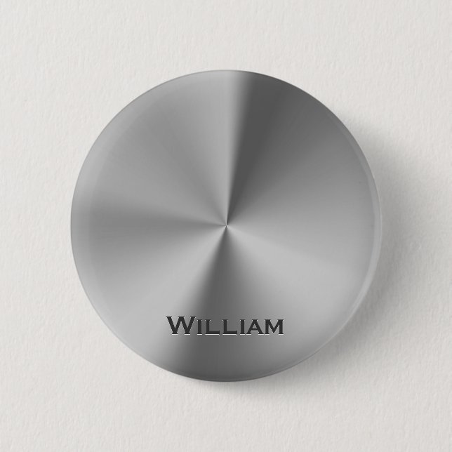 Brushed metal personalised name 6 cm round badge (Front)