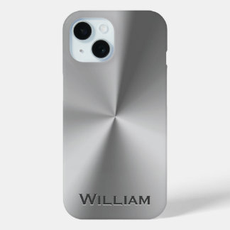 Brushed metal personalised name iPhone 15 case